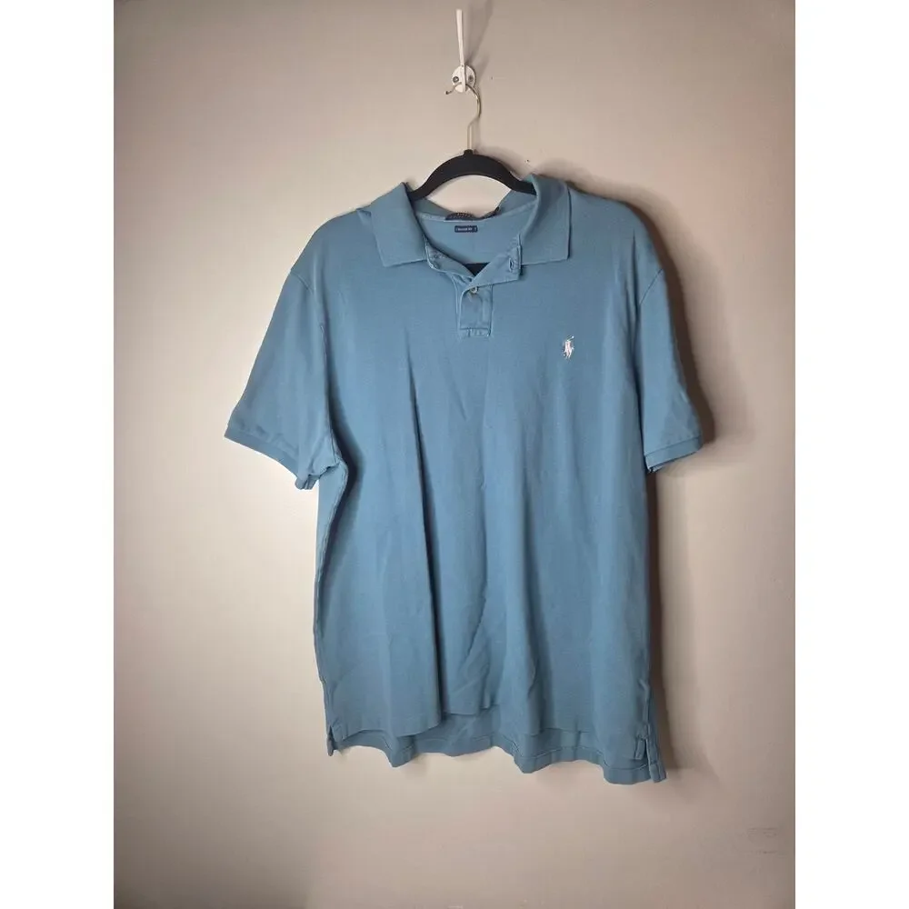 Polo Ralph Lauren Classic Fit Mens Size XL Light Blue Baned Sleeve Polo Shirt